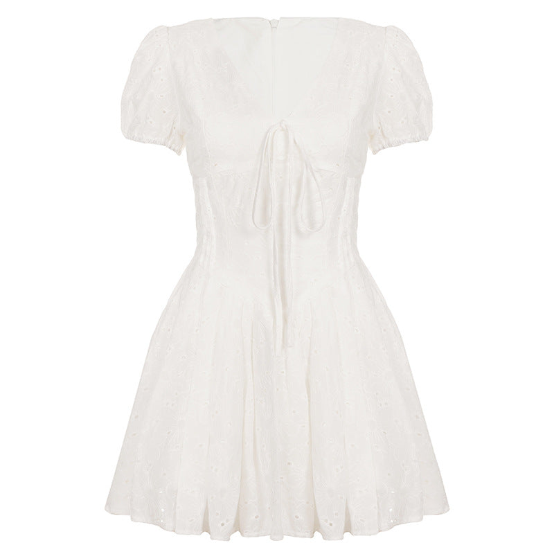 Damen Kurzärmeliges Sommerkleid mit raffinierten Rüschendetails und Bindeband Echo Archiv