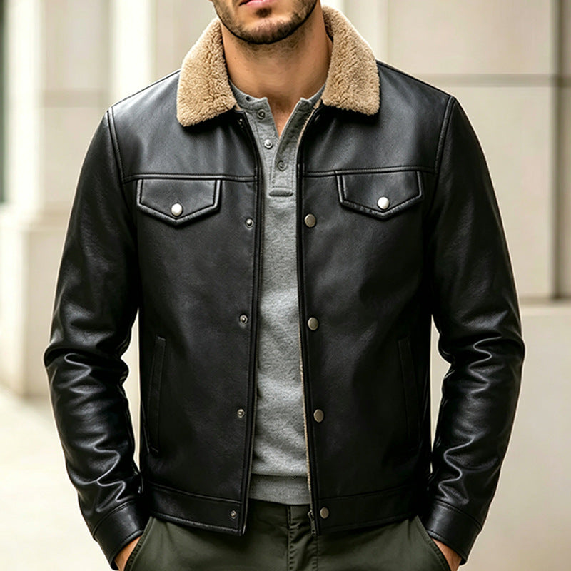 Herren Kunstlederjacke mit Teddykragen Echo Archiv