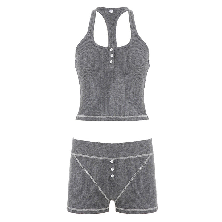 Damen Sportliches Top und Shorts-Set mit Knopfdetails Echo Archiv