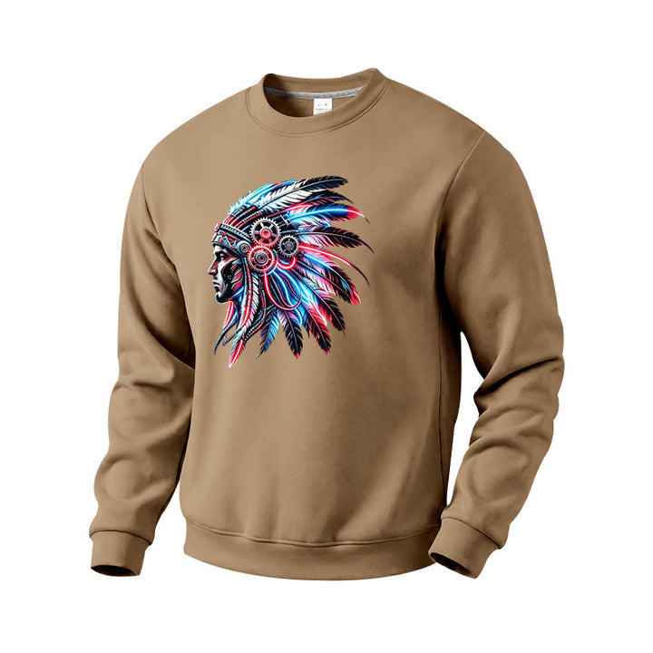 Herren Sweatshirt mit detailreichem Federschmuck-Print Echoarchiv