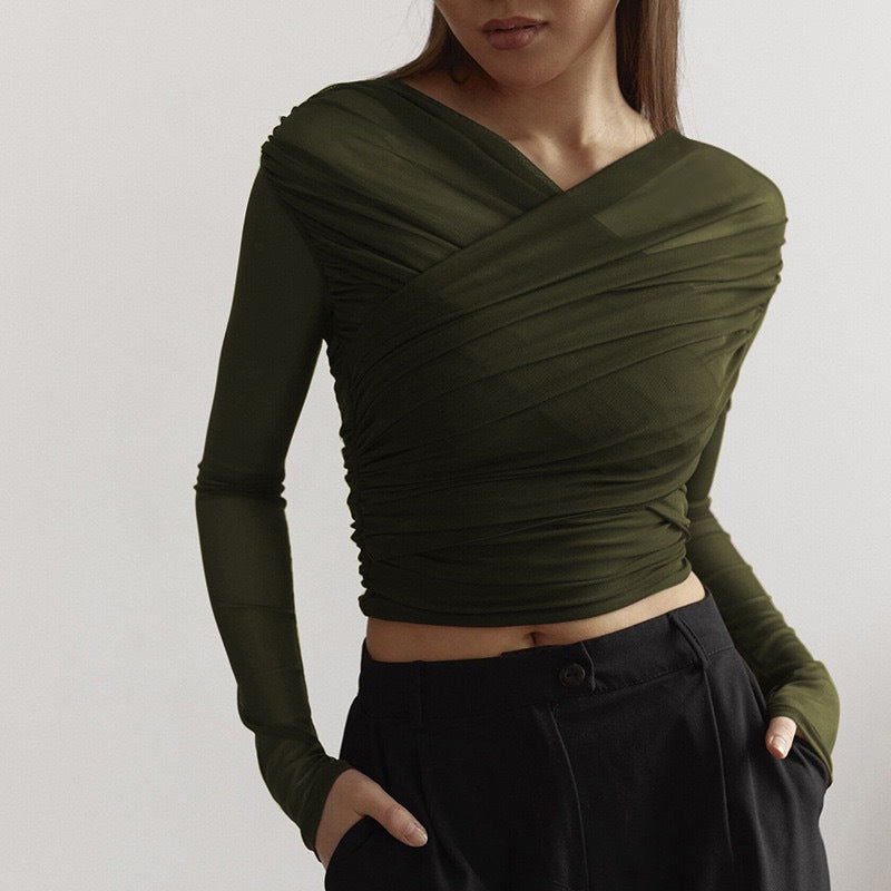 Damen Langarm-Crop-Top Echo Archiv