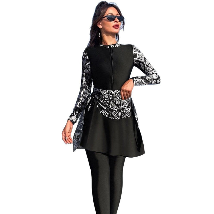 Damen Modischer Schwimmanzug mit Zip und asymmetrischem Rock Echo Archiv