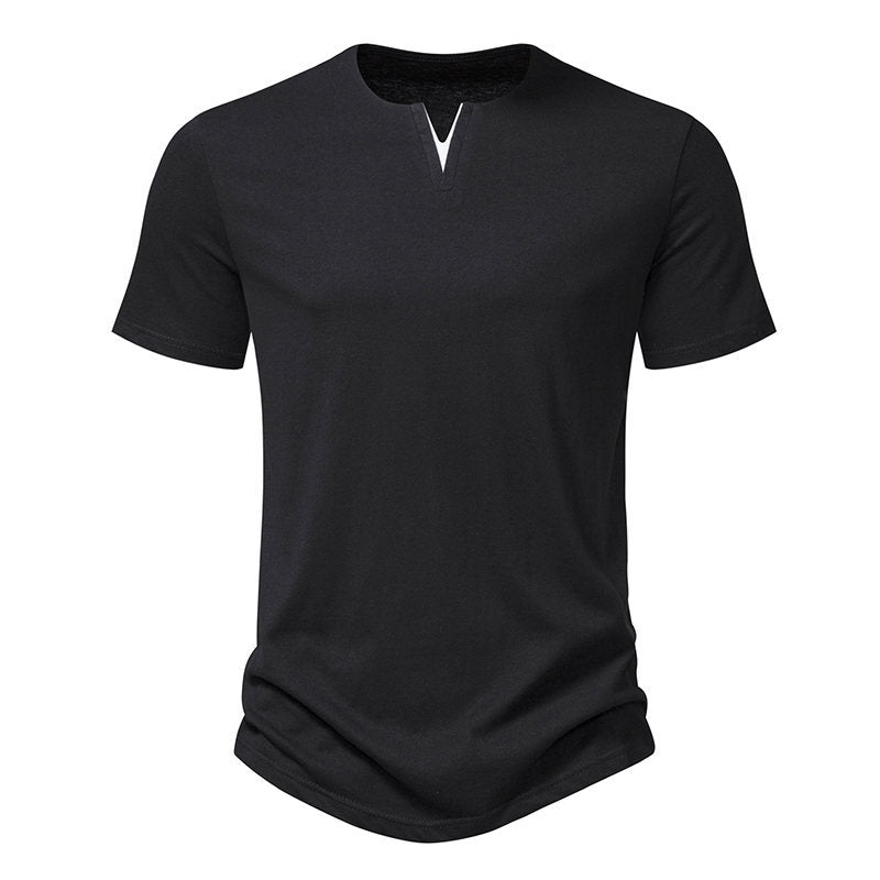Herren Kurzarm-Henley-T-Shirt mit kreativem V-Ausschnitt und angenehmem Tragegefühl Echoarchiv