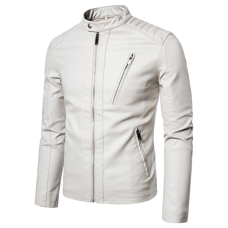 Herren Slim-Fit Kunstleder-Motorradblouson mit gesteppter Schulterpartie und hochgeschlossenem Stehkragen Echo Archiv