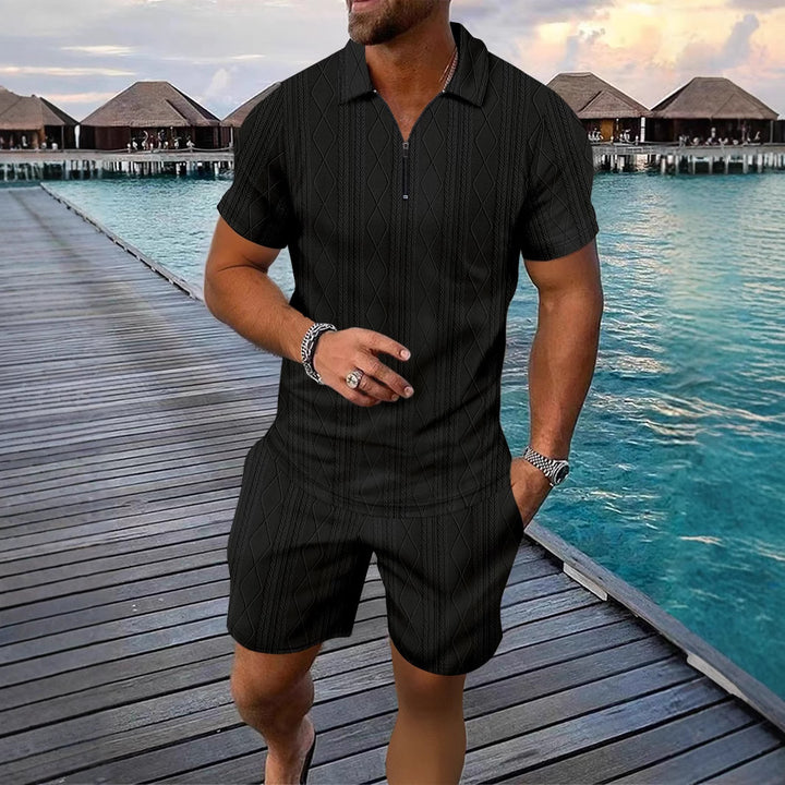 Herren Polo-Shirt mit modischem Reißverschluss und strukturiertem Design Echoarchiv
