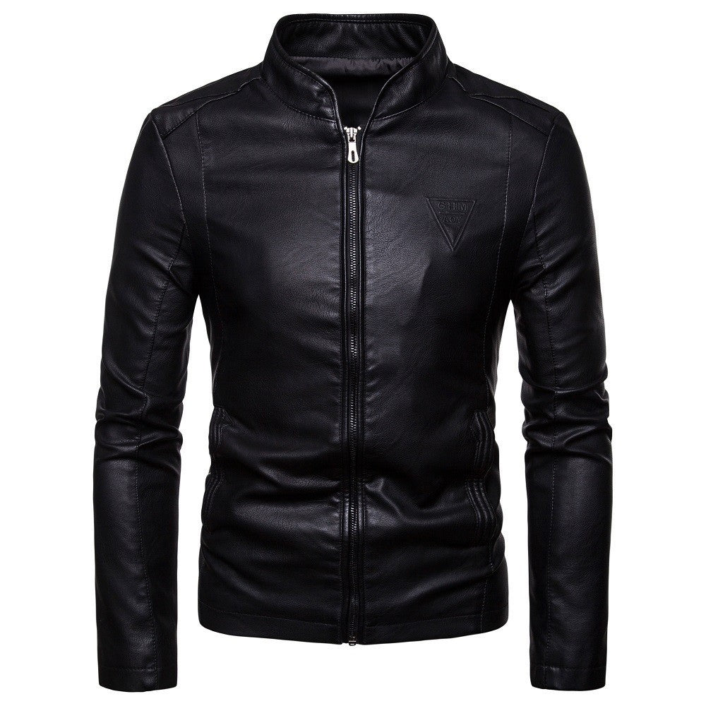 Herren Slim-Fit Kunstlederjacke im Bikerstil mit Stehkragen und Frontreißverschluss Echo Archiv