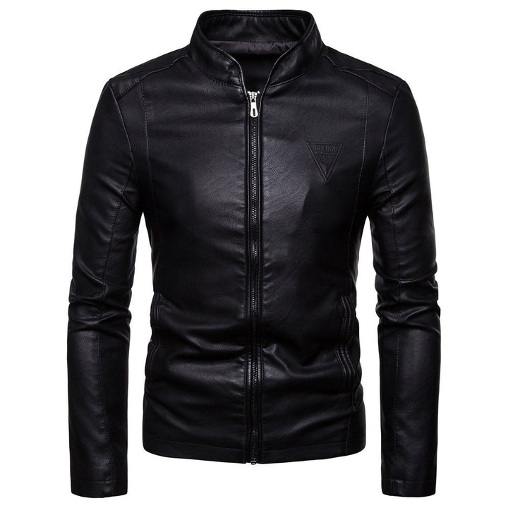 Herren Slim-Fit Kunstlederjacke im Bikerstil mit Stehkragen und Frontreißverschluss Echo Archiv