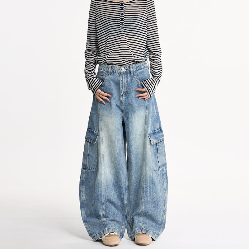 Damen Weite Cargo-Denim-Palazzohose im Baggy-Cut Echo Archiv