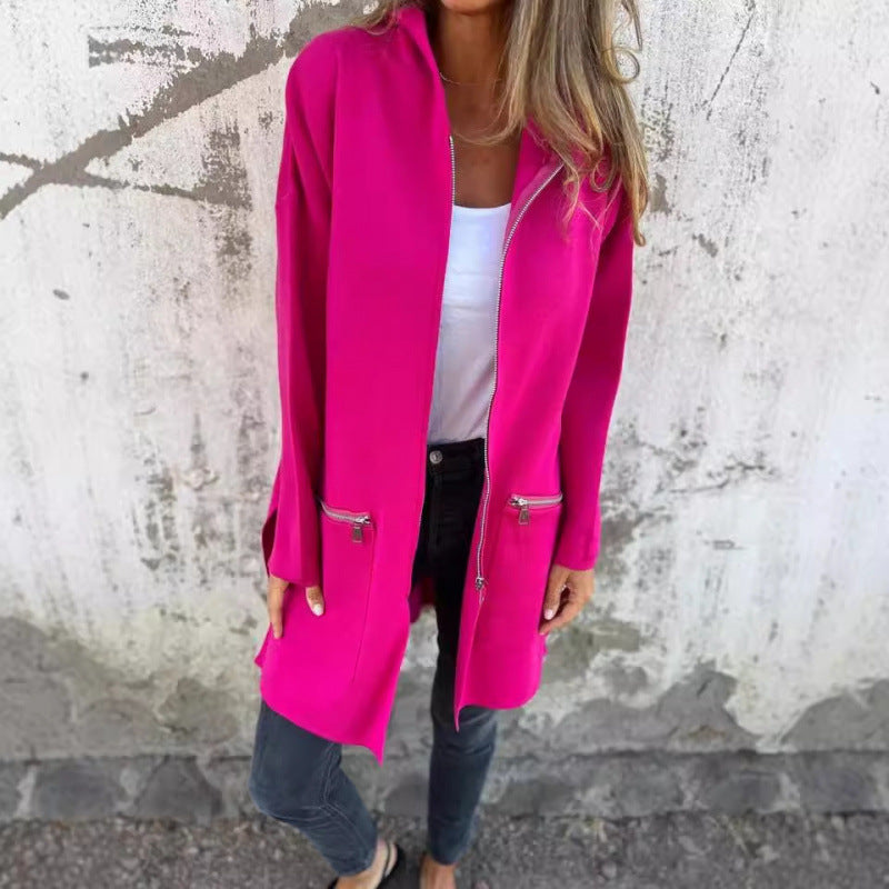 Damen Kapuzen-Longcardigan mit durchgehendem Reißverschluss und Ziertaschen Echo Archiv