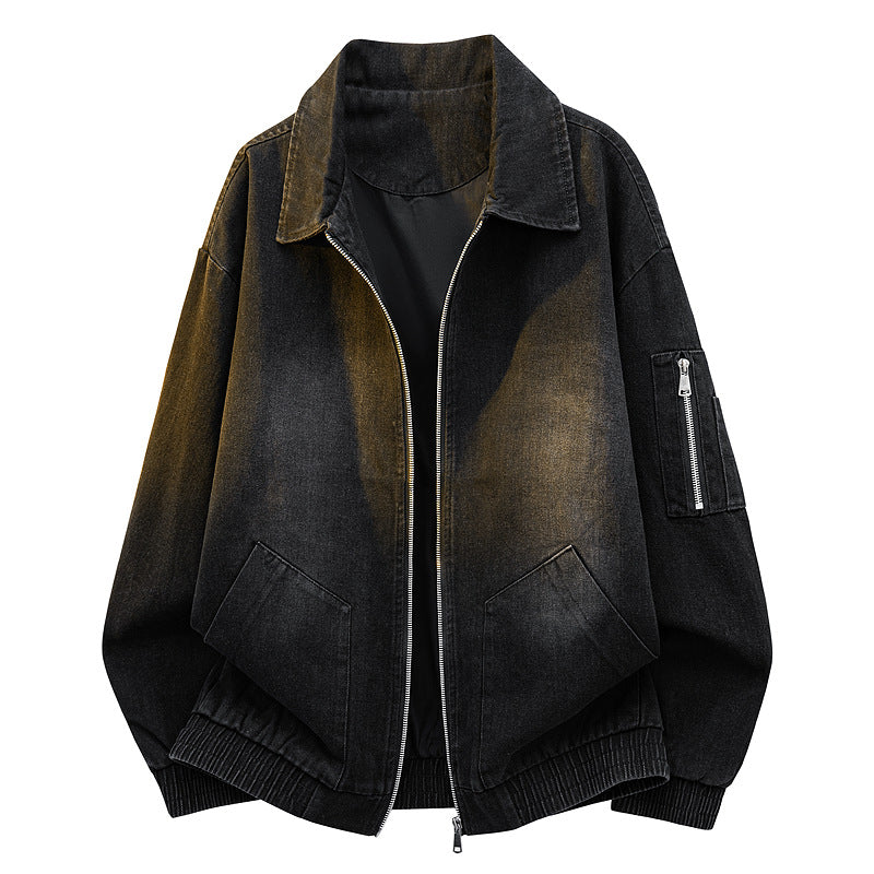 Herren Oversize Jeans‑Bomberjacke mit Used‑Waschung und Reißverschluss‑Ärmeltasche Echo Archiv