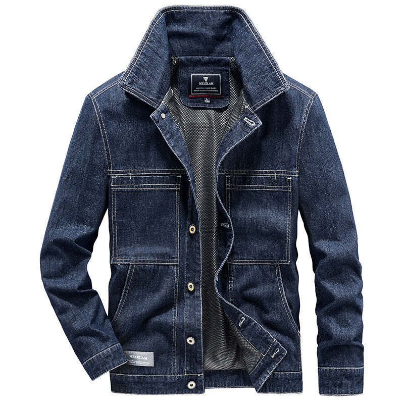 Herren Jeansjacke im Worker‑Stil mit Netzfutter und markanten Kontrastnähten – Denvaro