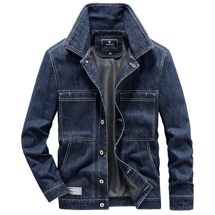 Herren Jeansjacke im Worker‑Stil mit Netzfutter und markanten Kontrastnähten – Denvaro