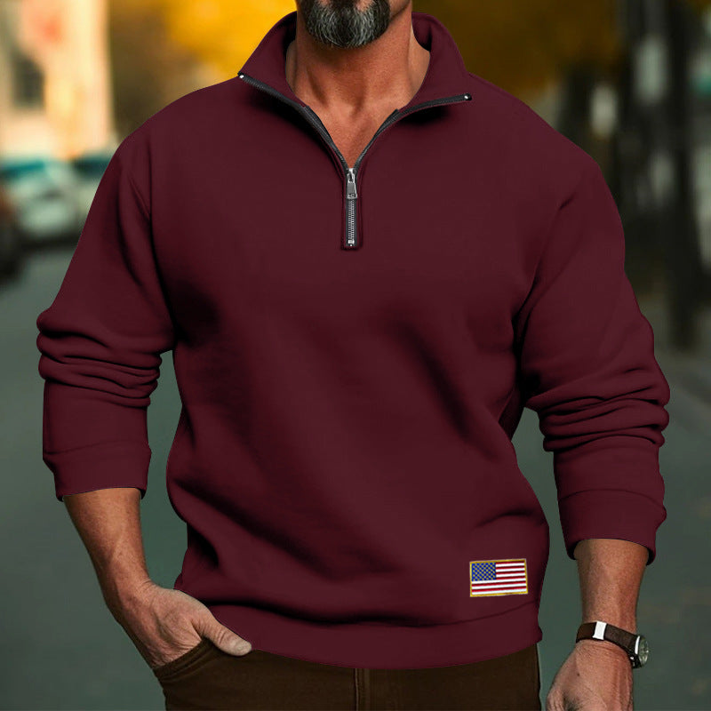 Herren Fleece-Pullover mit halbem Reißverschluss und Flaggenapplikation Echoarchiv