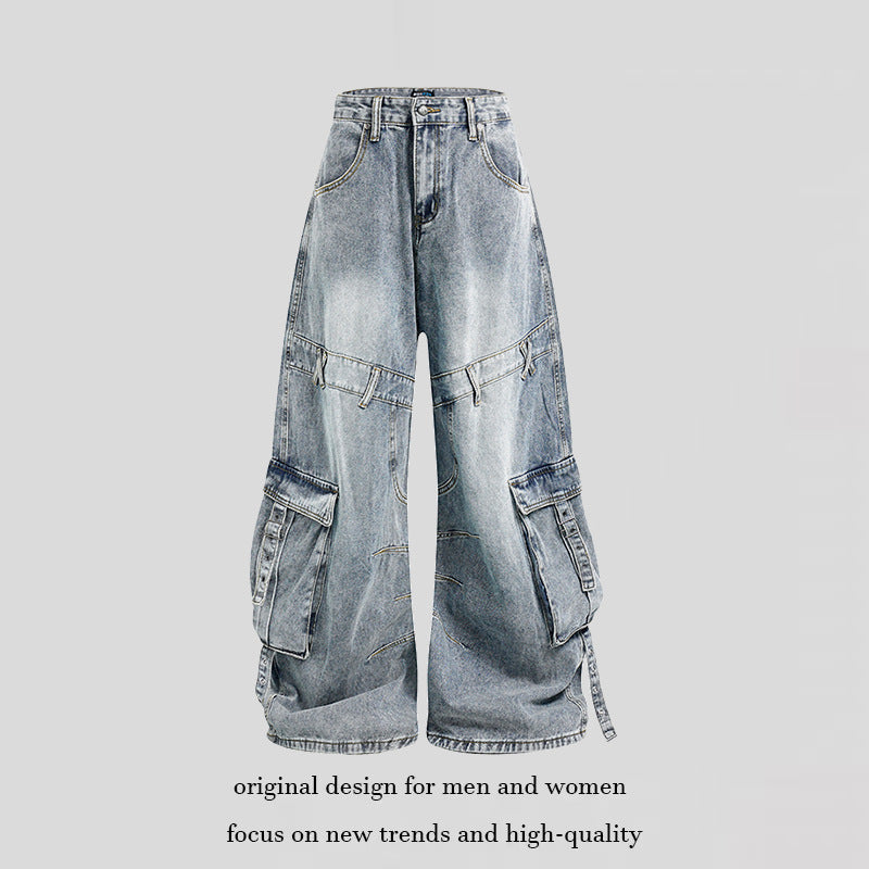 Damen weite Denim-Cargo-Culottehose mit hoher Taille und Multifunktionstaschen Echoarchiv