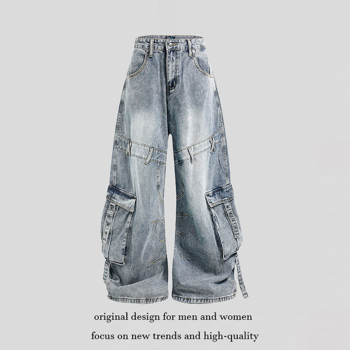 Damen weite Denim-Cargo-Culottehose mit hoher Taille und Multifunktionstaschen Echoarchiv