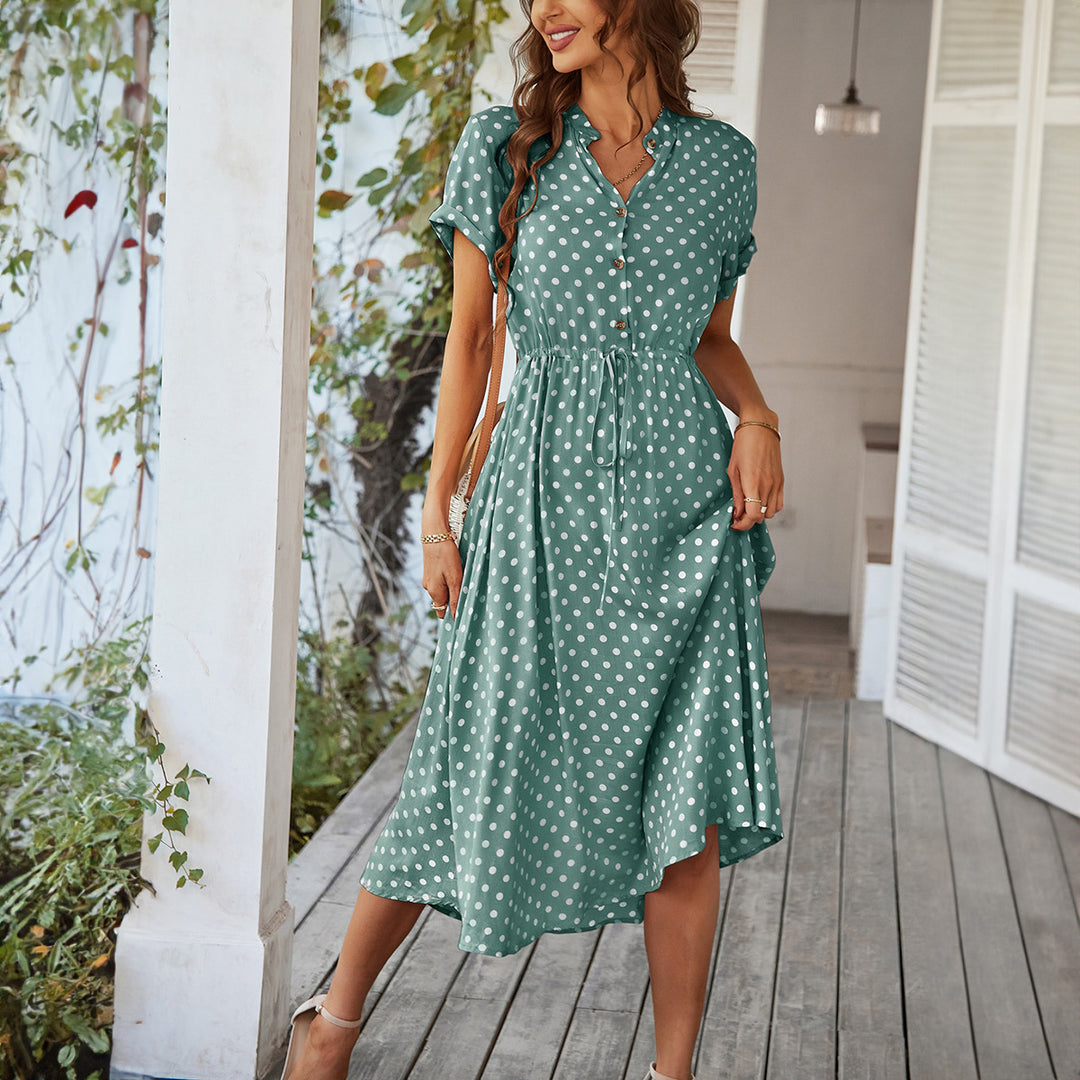Damen Elegantes Hemdblusenkleid mit tailliertem Design und Polka-Dots Echo Archiv