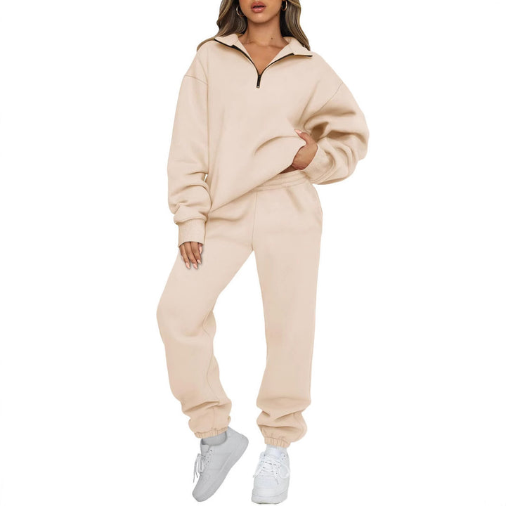 Damen nan Oversize Sweatshirt mit halbem Reißverschluss und Highwaist Jogginghose Set Echo Archiv