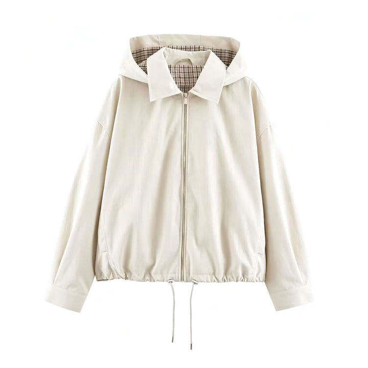 Damen Leichte Kapuzenjacke im Cropped-Oversize-Schnitt mit Tunnelzugsaum und verdecktem Reißverschluss Echoarchiv