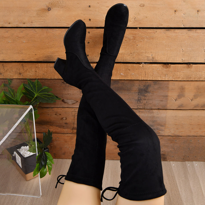 Damen Stretch Overknee Stiefel mit elastischem Schaft und mittlerem Blockabsatz Echoarchiv