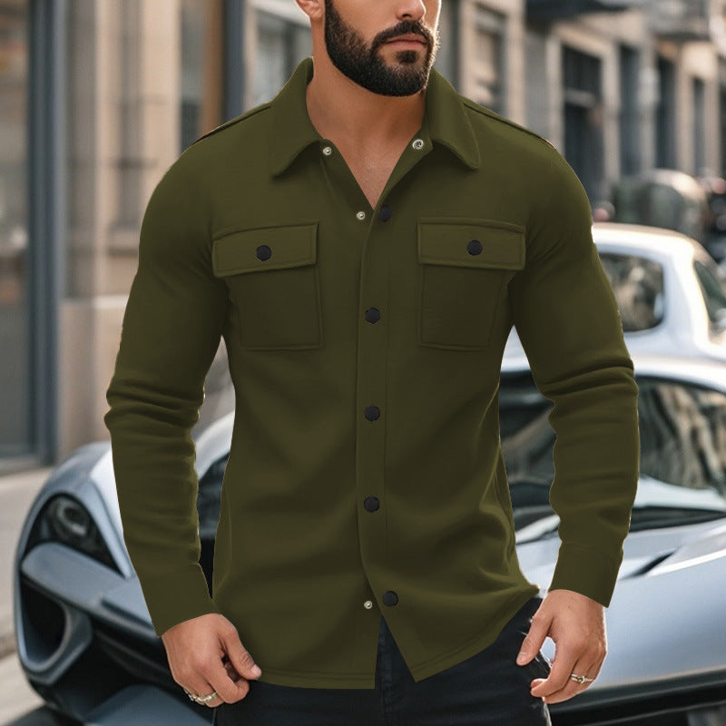 Herren nan Wollmix-Überhemdjacke mit Pattentaschen verdeckter Druckknopfleiste und Hemdkragen Echo Archiv