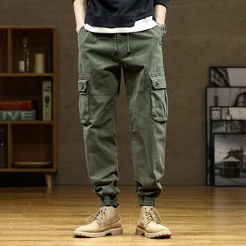 Herren Weiche Baumwoll-Utility-Cargohose im Joggerstil mit elastischem Bund und großvolumigen Klappentaschen Echo Archiv