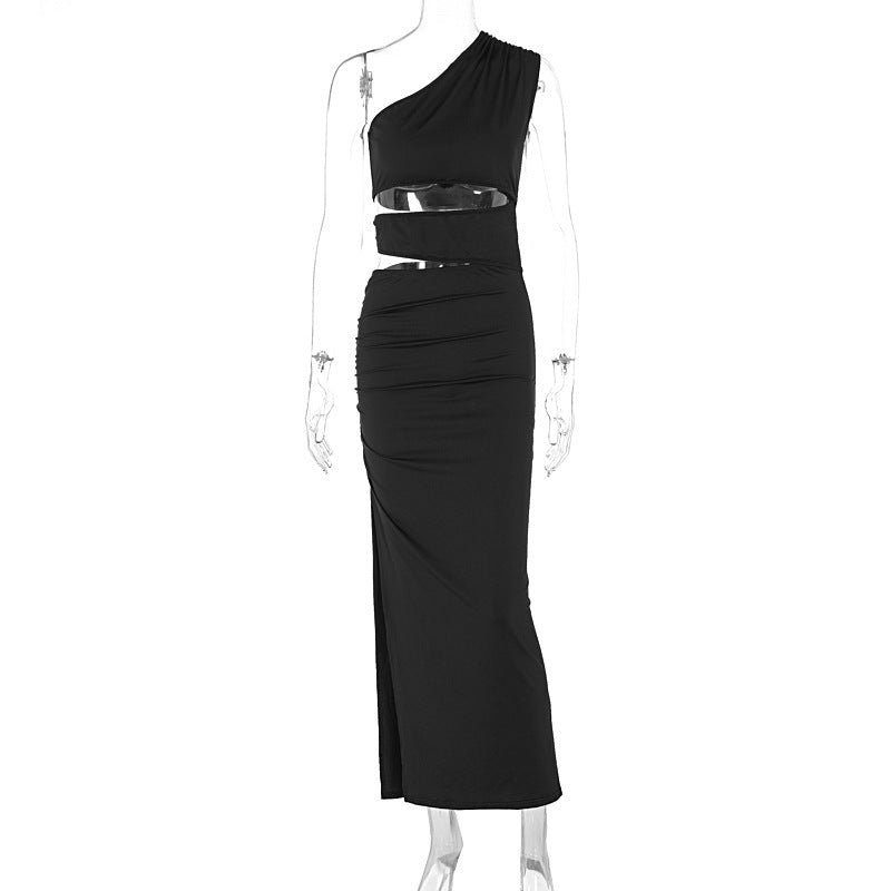 Damen asymmetrisches Maxikleid mit Rüschen und hohem Seitenschlitz Echo Archiv