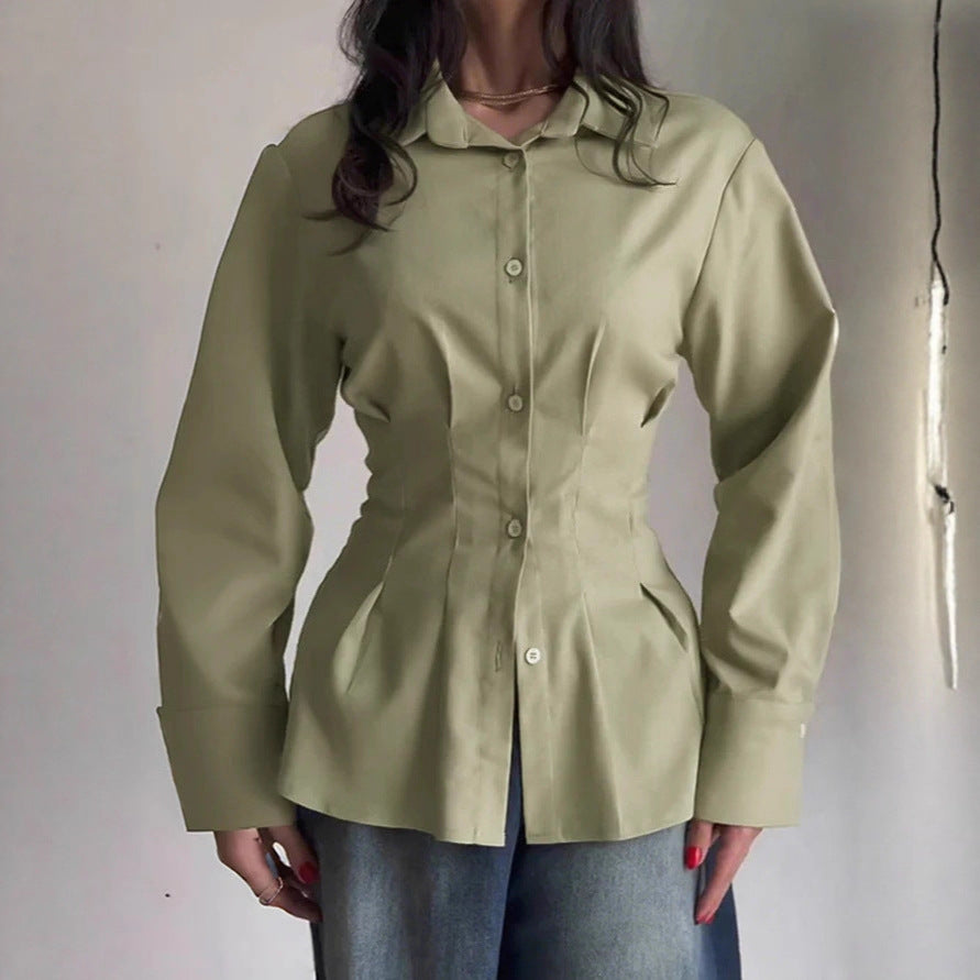 Damen Tailliertes Hemd mit Wiener Nähten, betonter Taille und extraweiten Manschetten – Maréline