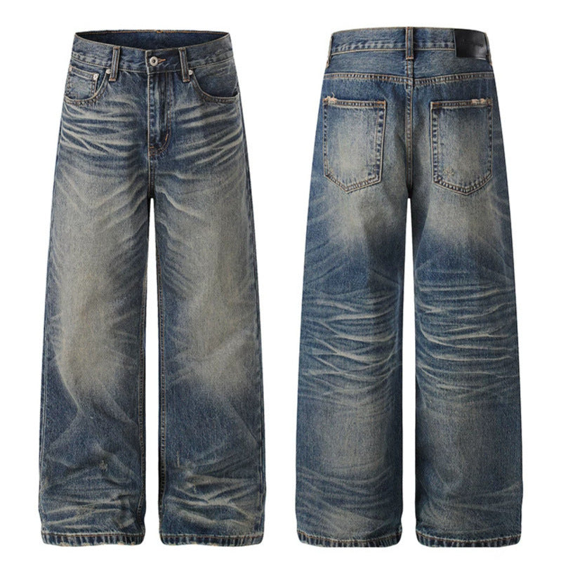 Damen Hochtaillierte weite Denim-Culotte mit Used‑Wash und ausgestellter Silhouette Echoarchiv