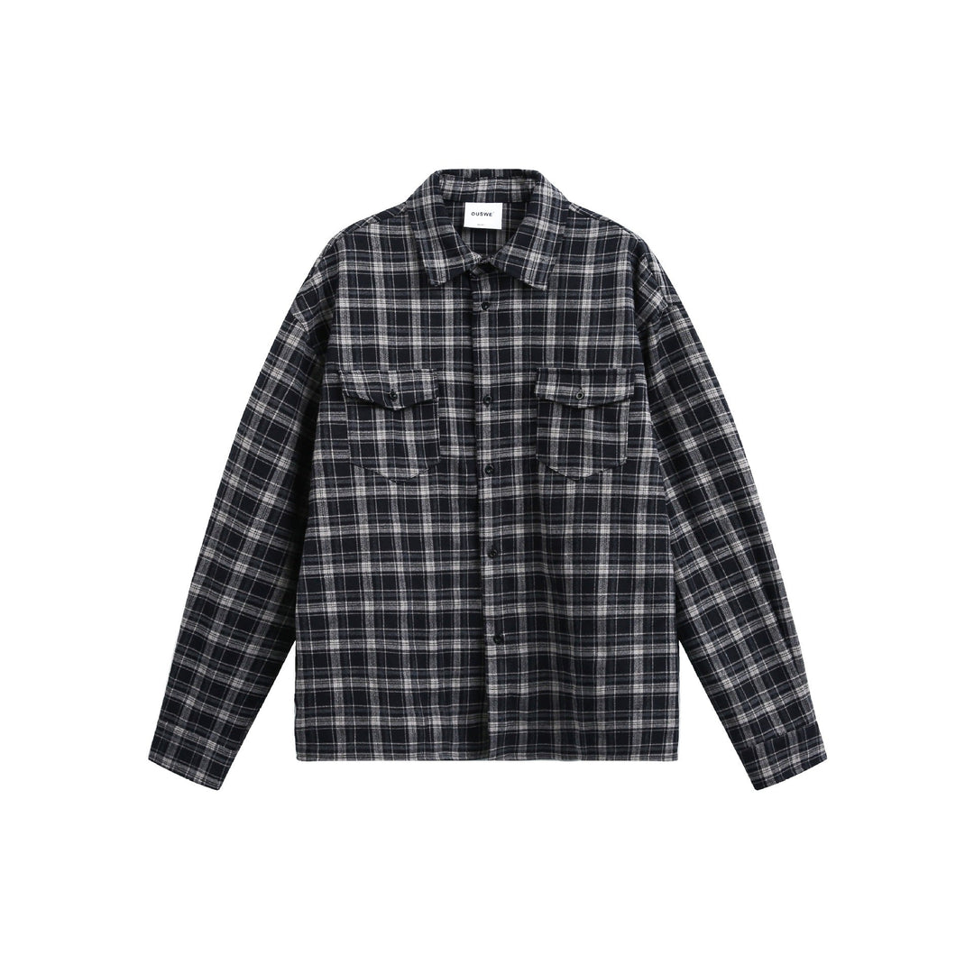 Herren Karierter Flanell-Overshirt-Jacke mit aufgesetzten Brusttaschen Echoarchiv