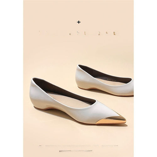 Damen spitz zulaufende flache Ballerina mit Leopardenmuster und Metallkappe – Lioré