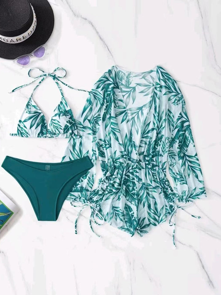 Damen Wendbare Strandmode mit floralem Kimono und Bikini Echo Archiv