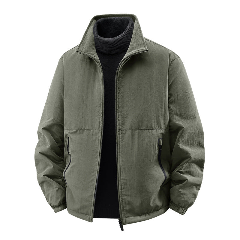 Men's minimalist stand-collar travel jacket with sealed zip pockets and elastic cuffs – Taviero