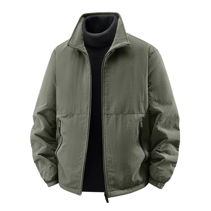 Men's minimalist stand-collar travel jacket with sealed zip pockets and elastic cuffs – Taviero