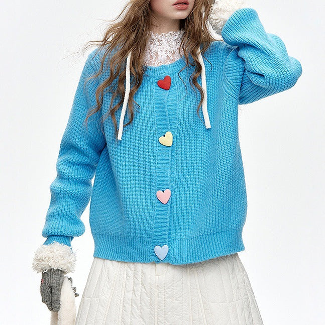 Damen Verspielter Strickpullover mit Herzknöpfen Echo Archiv