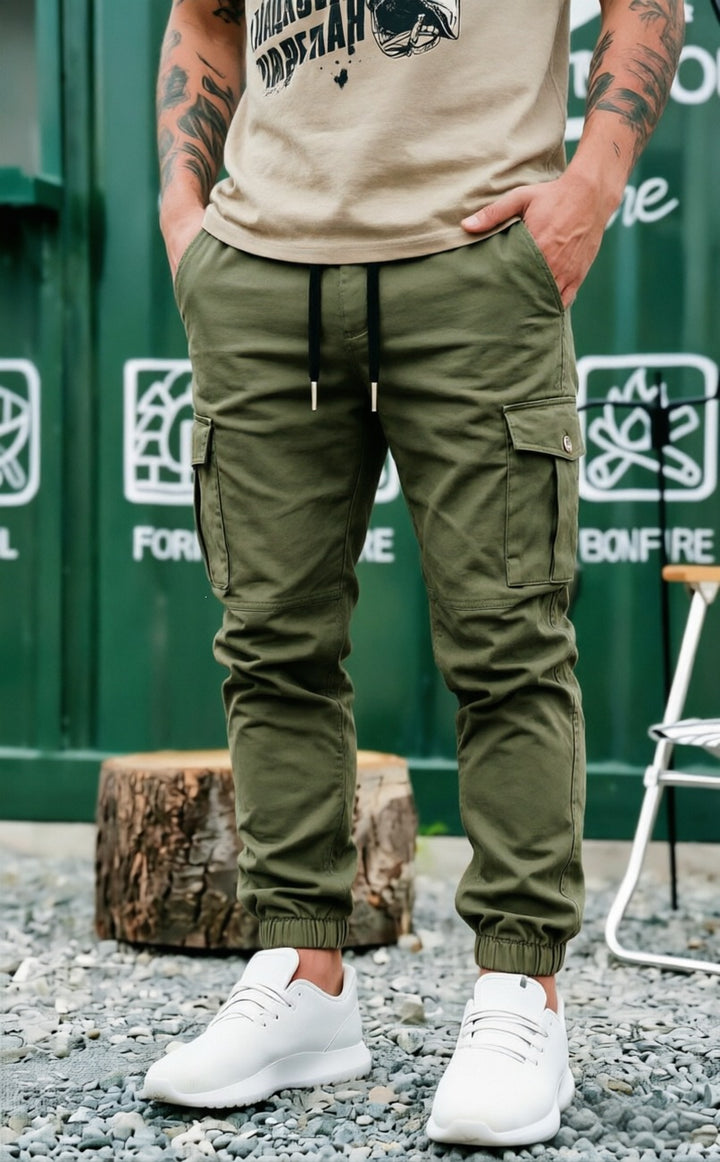 Herren Tapered Cargo-Jogginghose mit elastischem Saum, Kordelzug & Multifunktions‑Taschen Echo Archiv