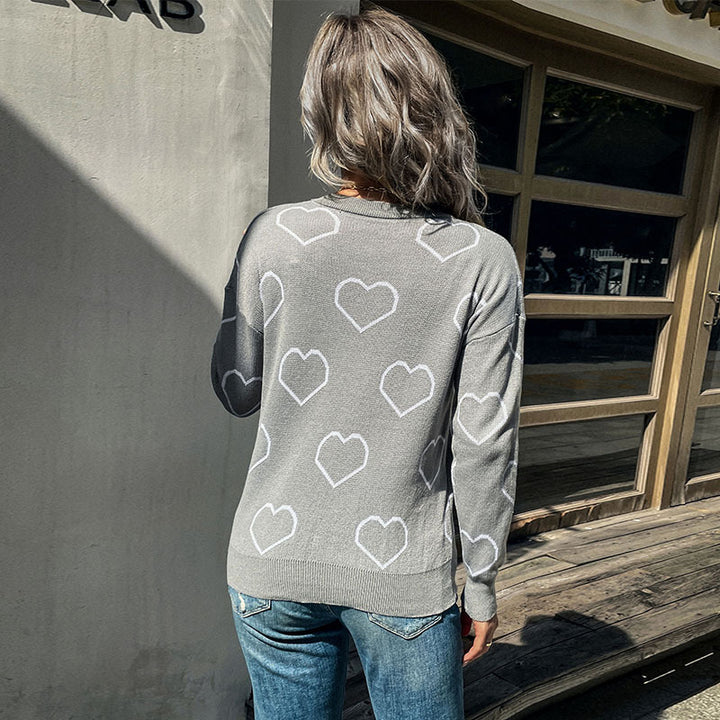 Damen Feinstrickpullover mit Herzmuster und legerer Passform Echoarchiv