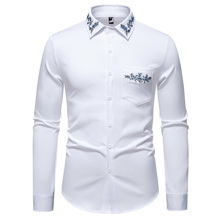 Herren Langarmhemd mit floralem Stickdesign Echoarchiv