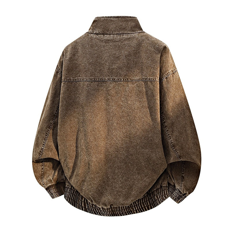 Herren Oversize-Bomberjacke im Used-Effekt mit Stehkragen, elastischem Bund und Pattentaschen Echoarchiv