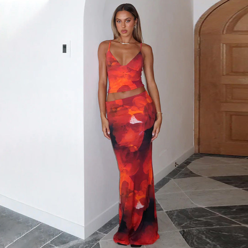 Damen Elegantes Maxikleid mit floralem Muster und Spaghetti-Trägern Echo Archiv