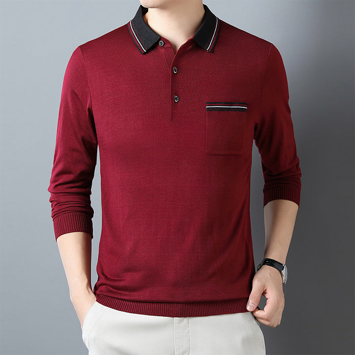 Herren Langarm Poloshirt mit modischem Kragen und praktischer Brusttasche Echoarchiv