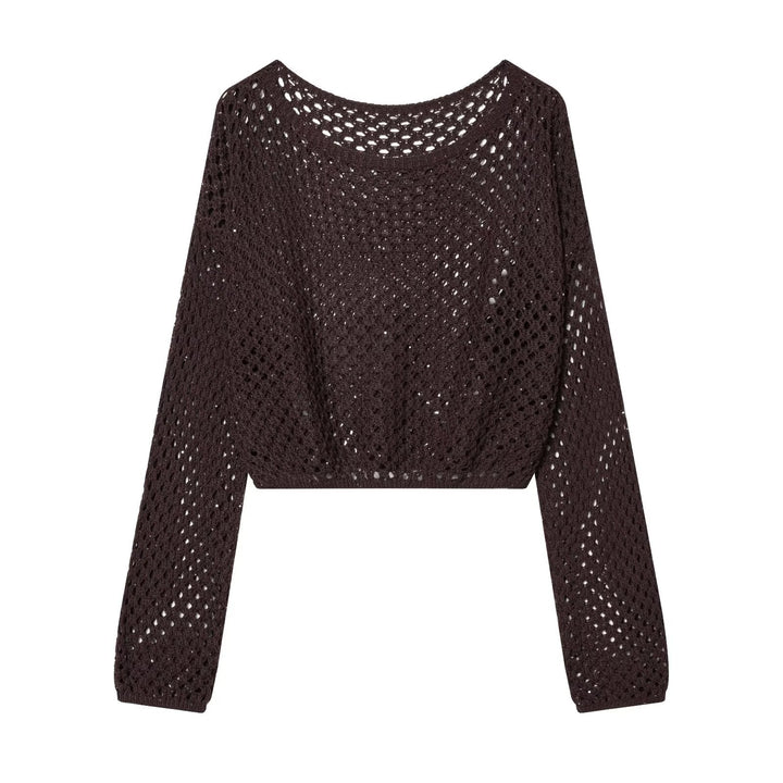 Damen Kurzgeschnittener Häkelpullover mit Lochmuster und weitem Ausschnitt Echo Archiv