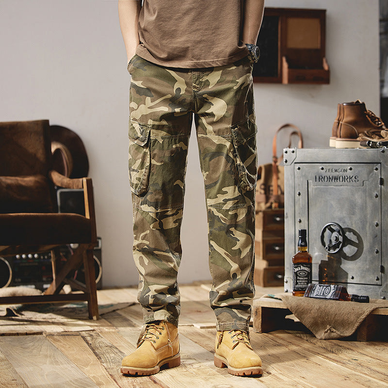 Herren Camouflage-Utility-Cargohose mit Mehrfachklappentaschen, Kniepaneelen und Kordelabschluss Echo Archiv