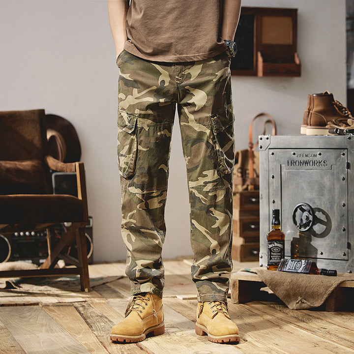 Herren Camouflage-Utility-Cargohose mit Mehrfachklappentaschen, Kniepaneelen und Kordelabschluss Echo Archiv