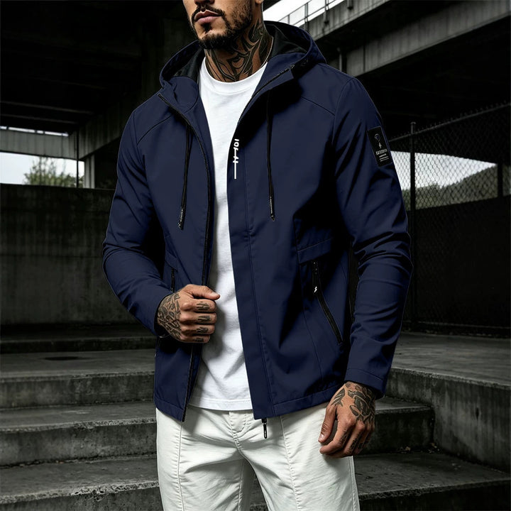 Herren Wasserabweisende Softshell-Jacke mit Kapuze und verdecktem Reißverschluss – Taviero