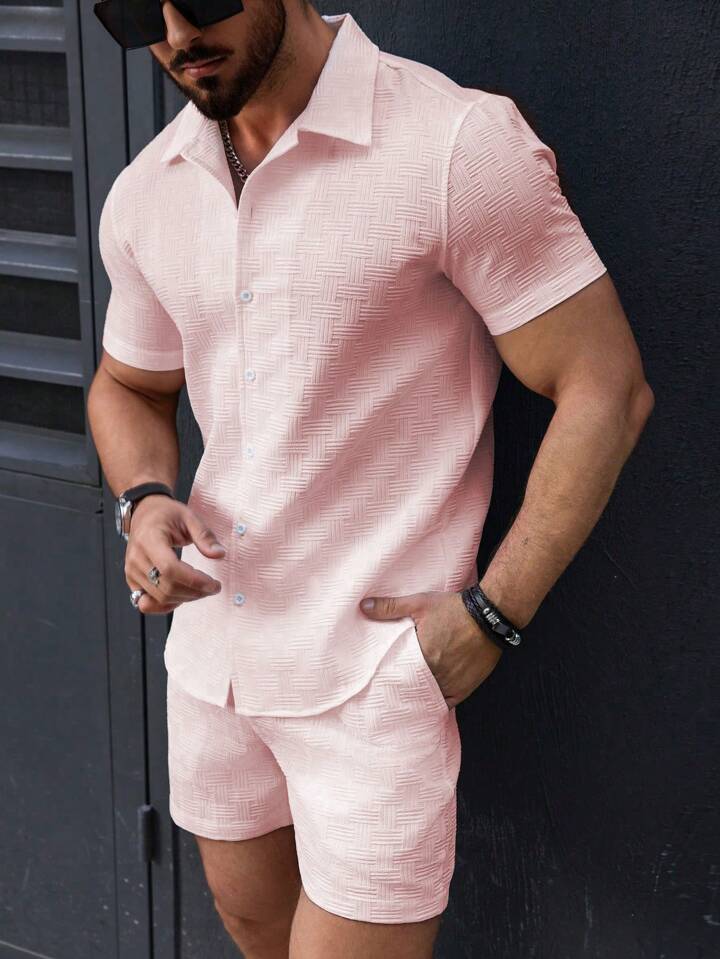 Herren Kurzarm-Hemd mit strukturiertem Design Echoarchiv