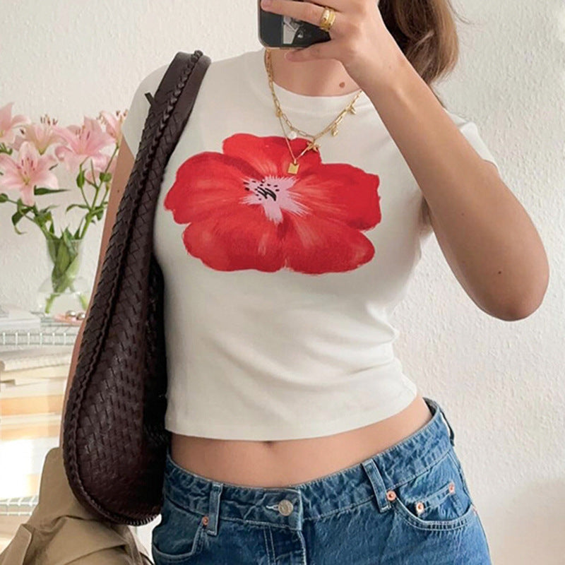 Damen Crop-T-Shirt mit floralem Print Echo Archiv