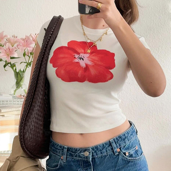 Damen Crop-T-Shirt mit floralem Print Echo Archiv