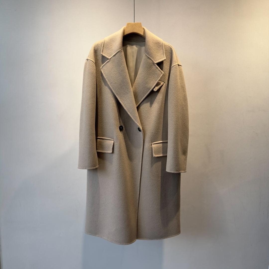 Damen Eleganter Doppelreihiger Oversized Wollmantel Echoarchiv
