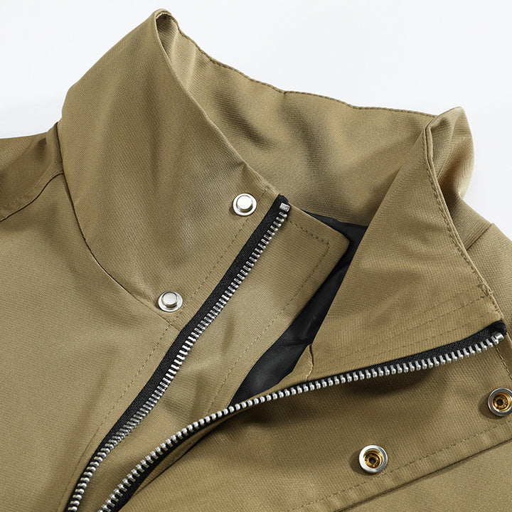Herren leichte Canvas-Utility-Jacke mit Stehkragen, verdeckter Zweiwege-Reißverschluss und elastischen Bündchen – Taviero