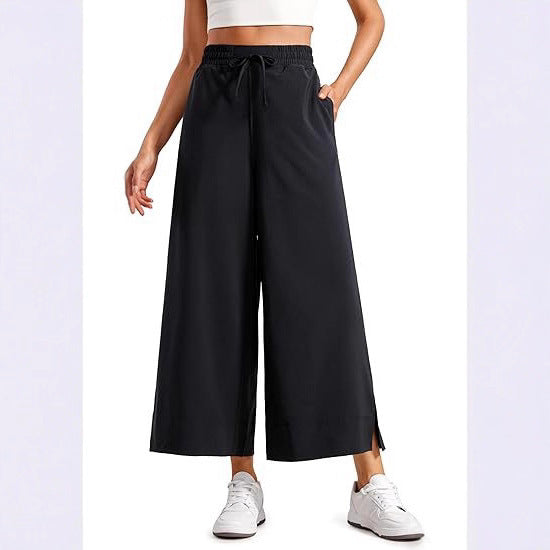 Damen weite Culotte-Hose mit elastischem Bund, Tunnelzug und seitlichen Schlitzen – Avélisse